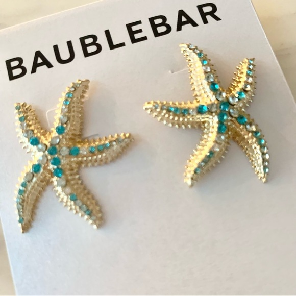 Baublebar Blue Crystals Gold Starfish Sea Life Stud Statement Earrings - Picture 2 of 4